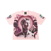 Stray acid washed, digital print metal stud trim tshirt - Dusty Pink