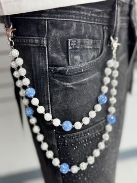 Whte Light-Blue W Dots Pocket Chain
