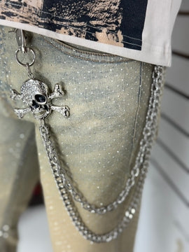Silver Skull Crossbones Double Chain