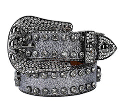 Rhinestones Belt 3 Skulls - SILVER/WHITE - XL