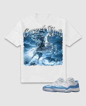 G WEST RHINESTONE RIDER OF FLAMES TEE - WHITE/BLUE/WHITE