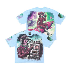 Stray acid washed, digital print metal stud trim T-Shirt - Slate