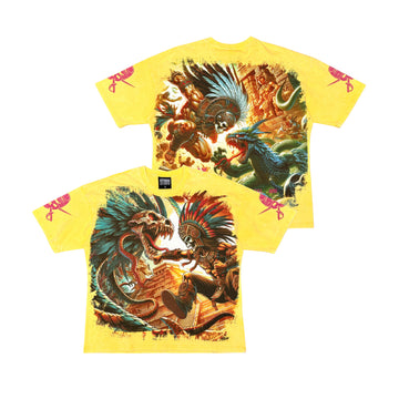 Stray acid washed, digital print metal stud trim T-Shirt - Yellow