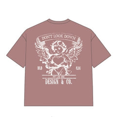 DYF1-25T43, OVERSIZED T SHIRT WITH PUFF PRINT - DUSTY PINK