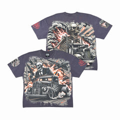 Acid Washed Digital Print Metal Stud Trim T-Shirt - Charcoal - ST1755