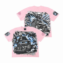 Acid Washed Digital Print Metal Stud Trim T-Shirt - Dust Pink - ST1755