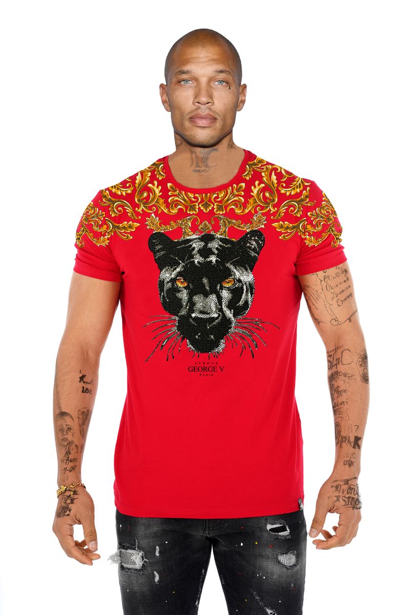George V Panther Graphic T-Shirt - Red/Gold