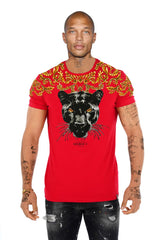 George V Panther Graphic T-Shirt - Red/Gold