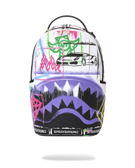 STENCIL SHARK ATTACK BLACK AND WHITE SPLIT BACKPACK