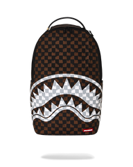 BROWN AND CREAM DRIP CHECK SHARK BACKPACK