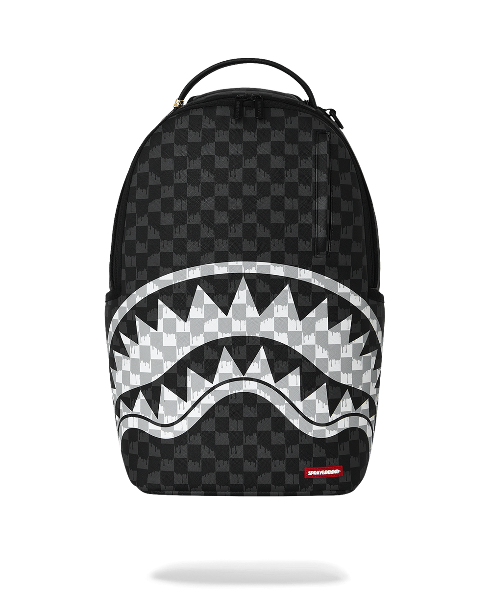 BLACK AND WHITE DRIP CHECK SHARK BACKPACK