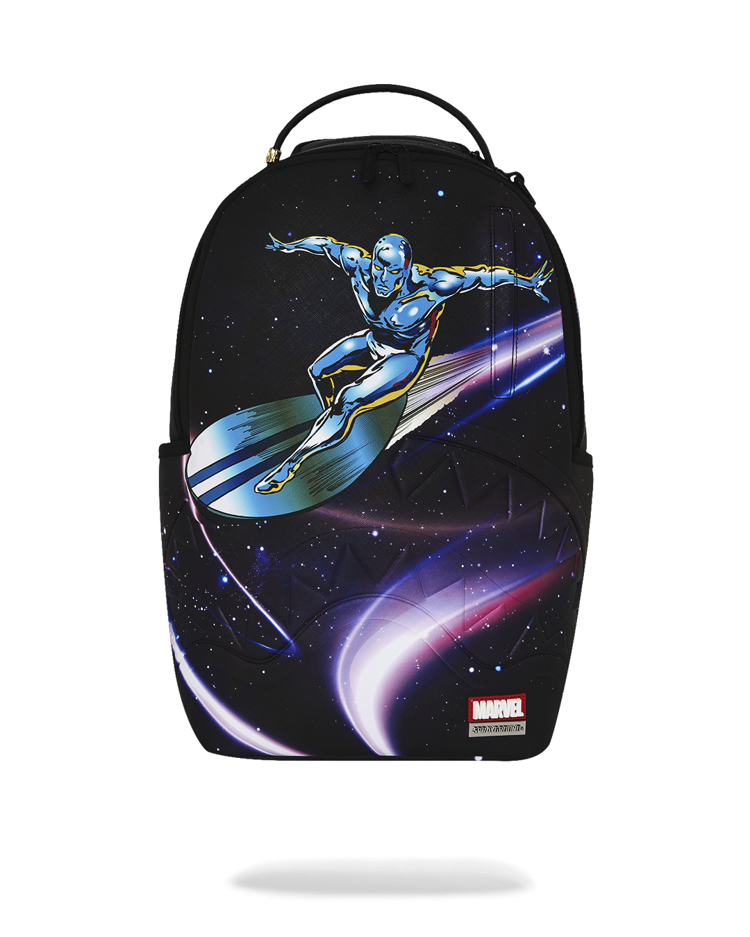 MARVEL AVENGERS SILVER SURFER COMIC DESIGN COLLAGE WITH EMBOSSED SHARK BACKPACK