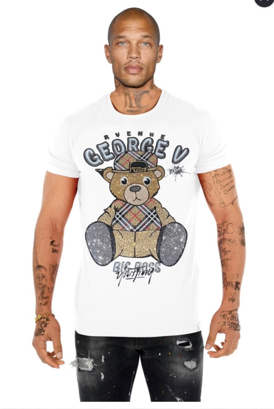 George V Plaid Bear Graphic T-Shirt - White