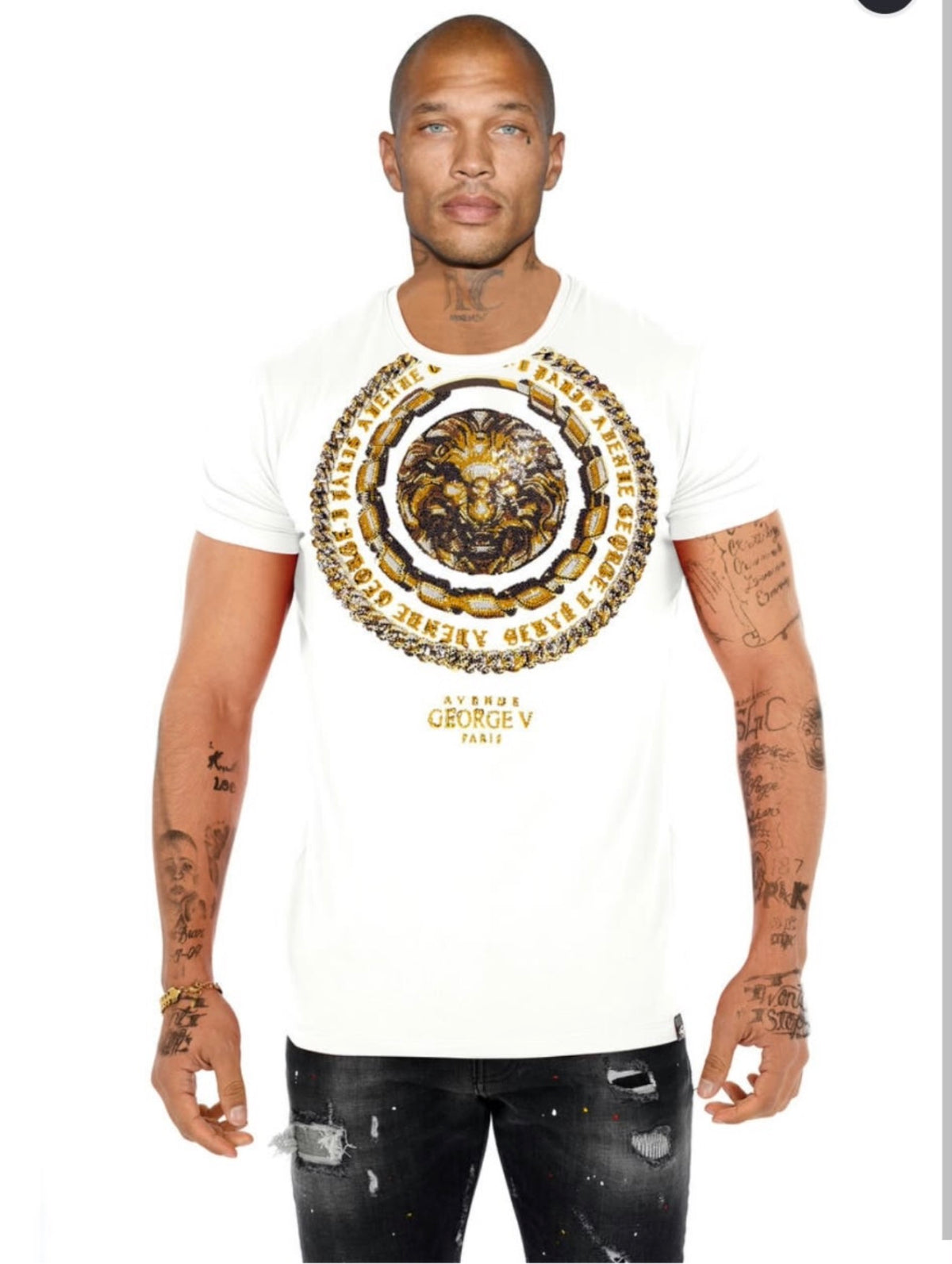 George V Lion Medallion Graphic T-Shirt - White/Gold