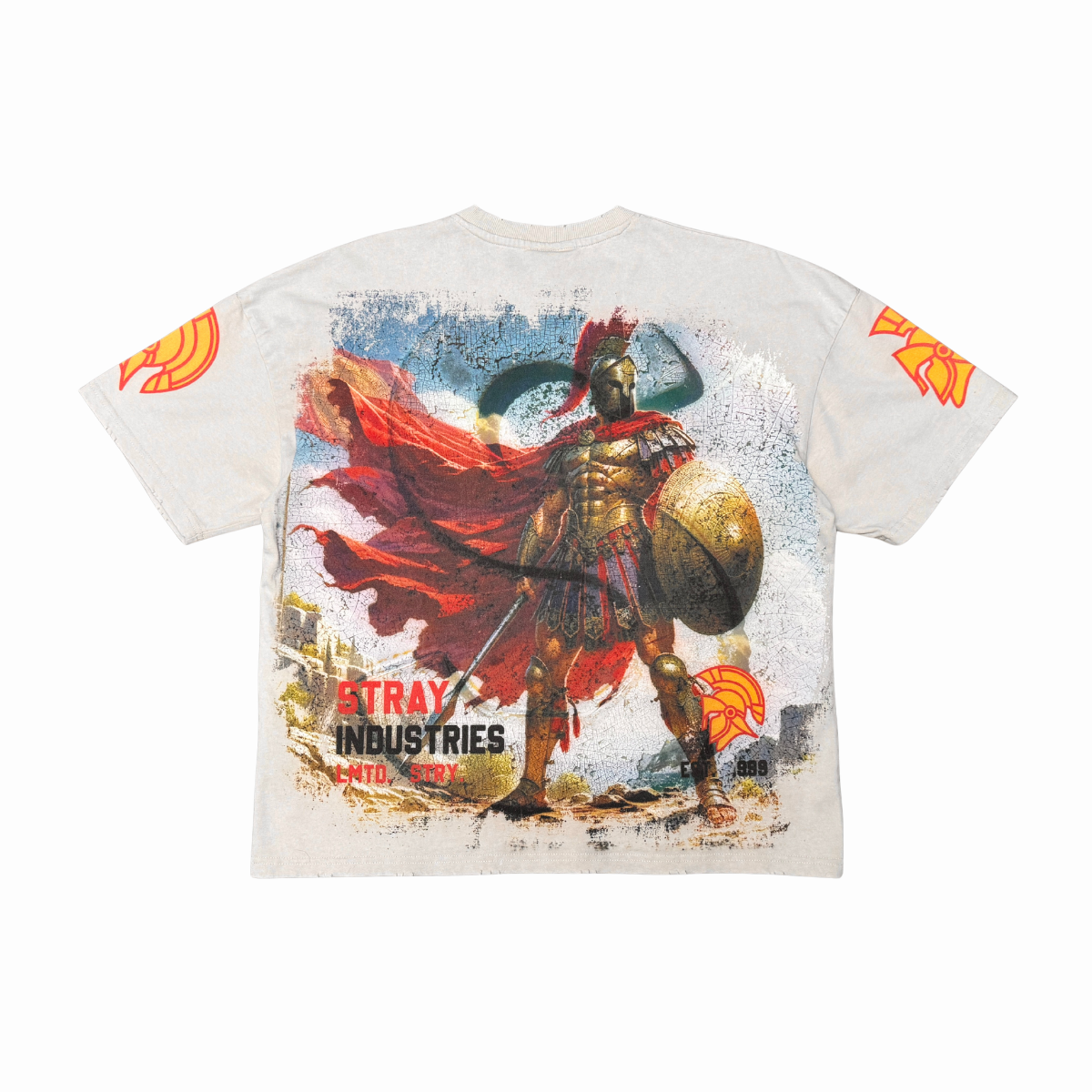 Stray acid washed, digital print metal stud trim tshirt - Sand