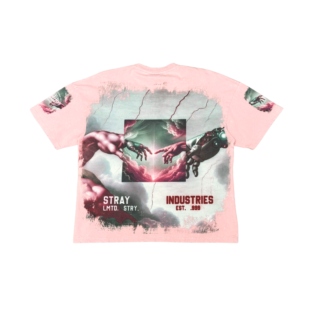 Stray acid washed, digital print metal stud trim tshirt - Dusty Pink