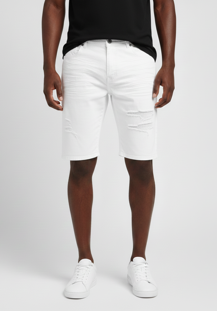 Core Twill Ripped Shorts - White (056)