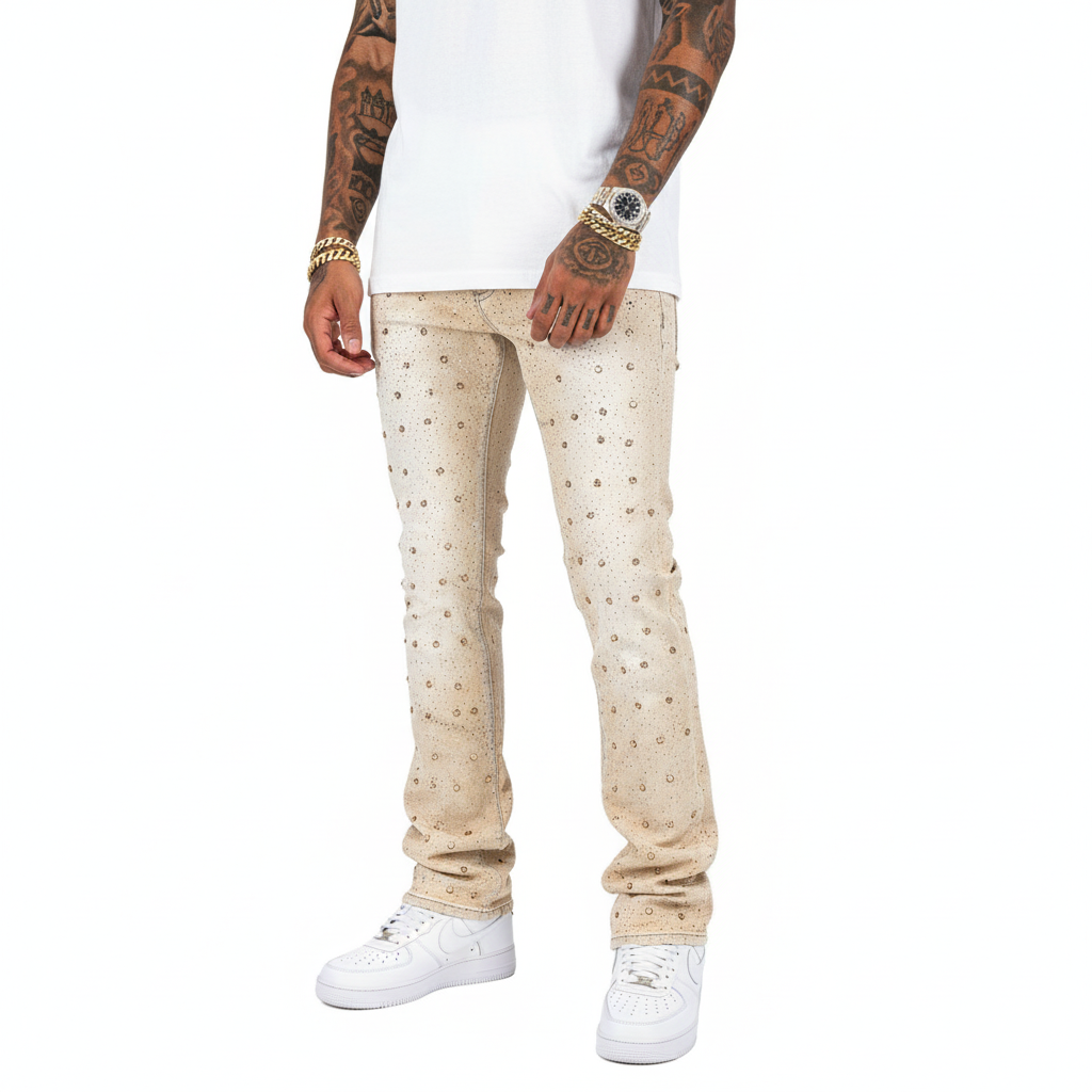 Vicious Rhinestone Skinny Bootcut Jeans - Khaki