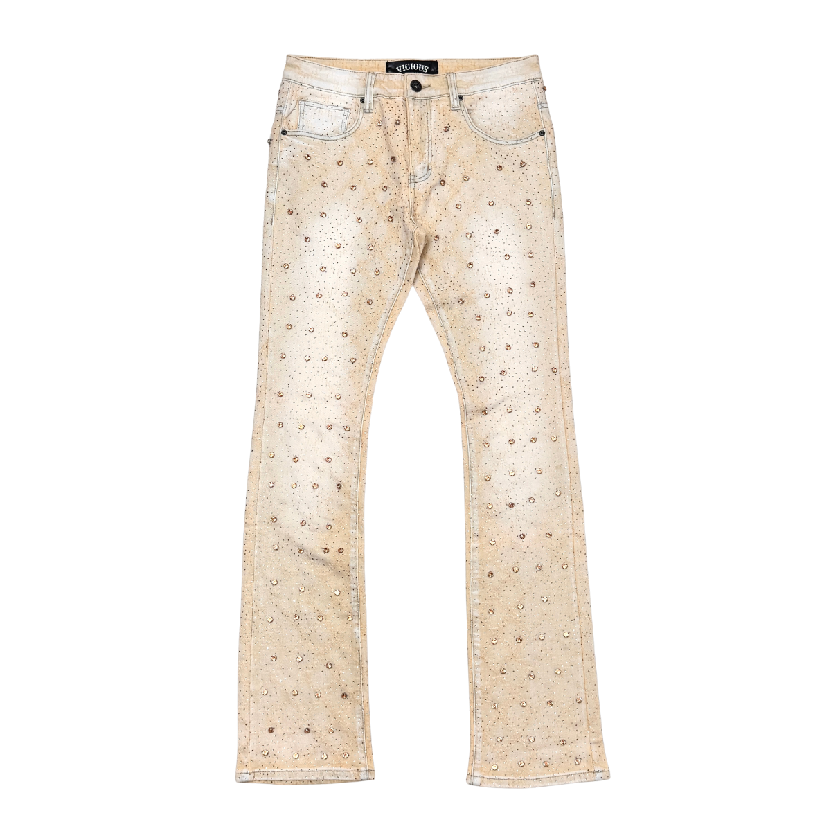 Vicious Rhinestone Skinny Bootcut Jeans - Khaki
