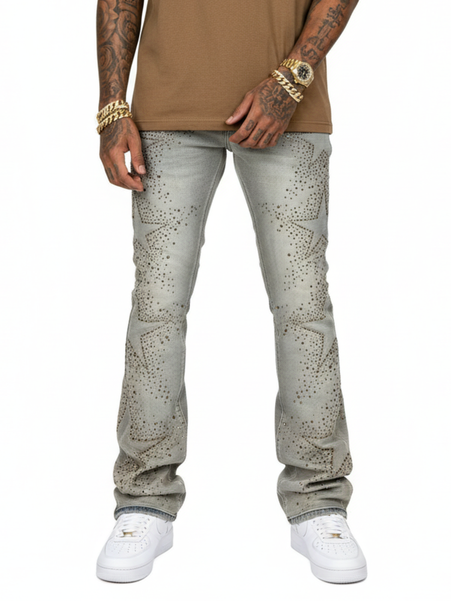 Vicious Rhinestone Star Skinny Bootcut Jeans - Reverse Indigo