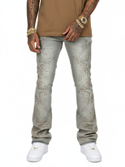 Vicious Rhinestone Star Skinny Bootcut Jeans - Reverse Indigo