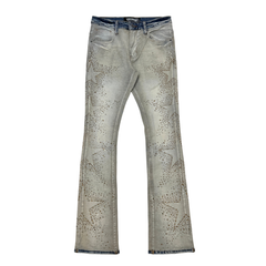 Vicious Rhinestone Star Skinny Bootcut Jeans - Reverse Indigo