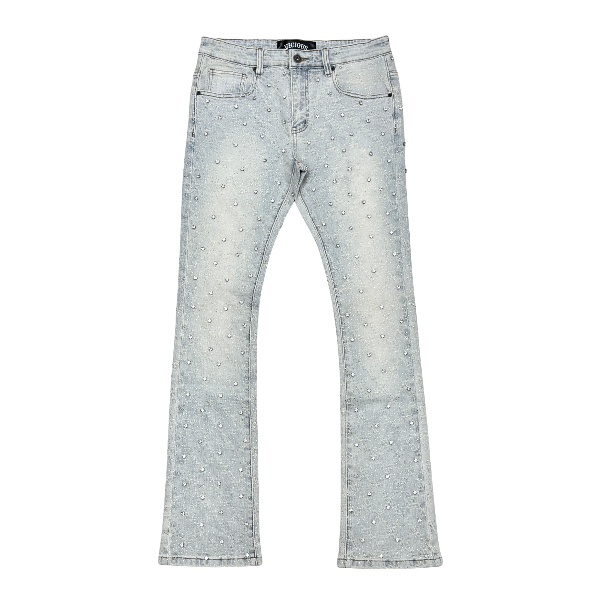 Vicious Rhinestone Skinny Bootcut Jeans - Light Blue