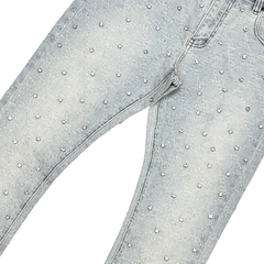 Vicious Rhinestone Skinny Bootcut Jeans - Light Blue