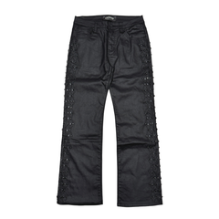 Vicious Side Rhinestone Relaxed Flare Jeans - Coated Black