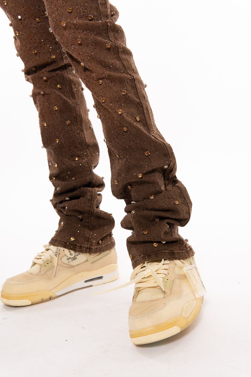 Vicious Rhinestone Jeans - Dark Brown