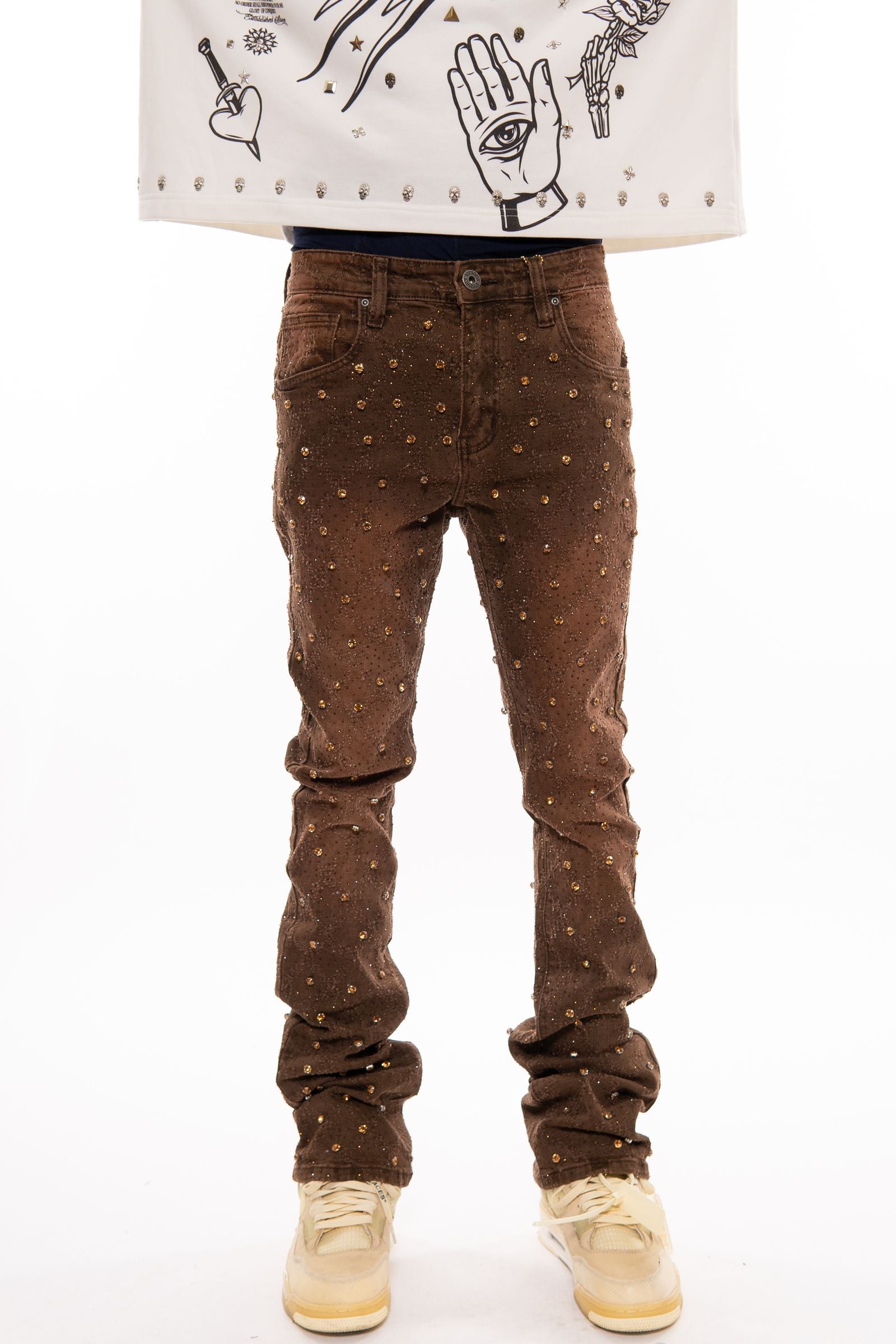 Vicious Rhinestone Jeans - Dark Brown