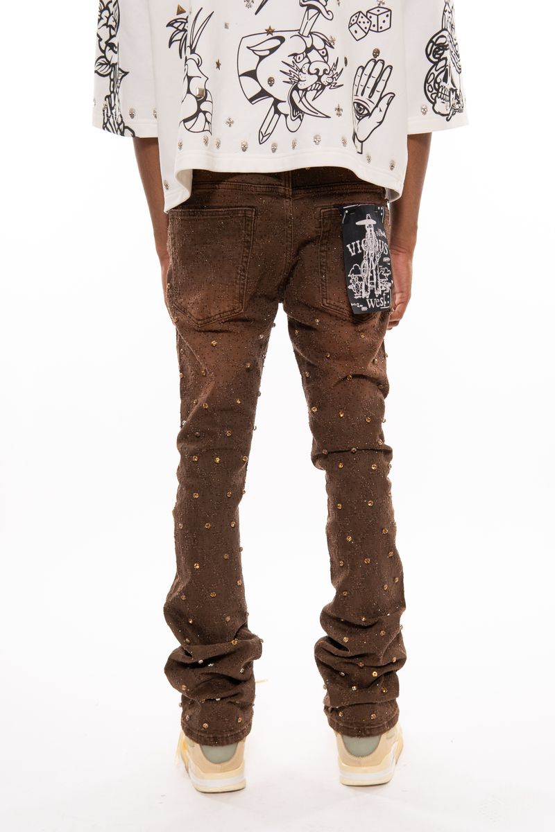 Vicious Rhinestone Jeans - Dark Brown