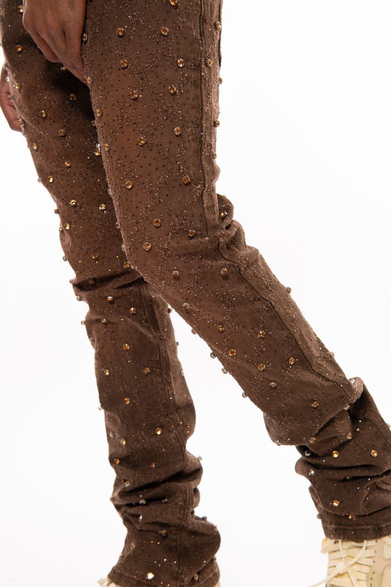 Vicious Rhinestone Jeans - Dark Brown