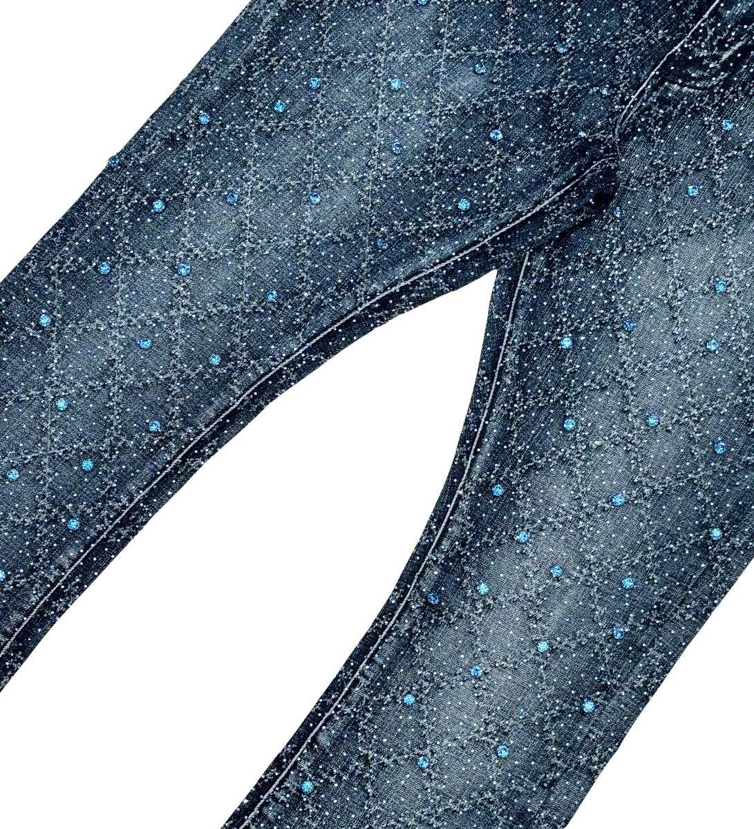 Vicious Rhinestone Flare Jeans - Dark Blue