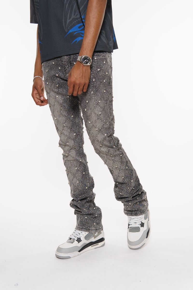 Vicious Rhinestone Flare Jeans - Grey
