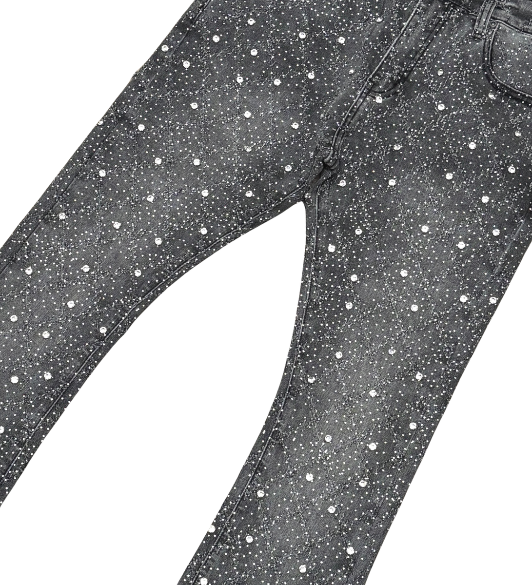 Vicious Rhinestone Flare Jeans - Grey