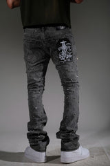Vicious Rhinestone Flare Jeans - Grey