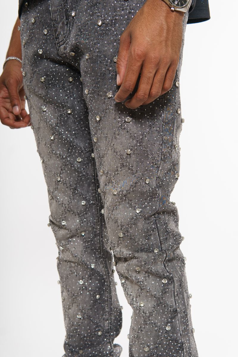 Vicious Rhinestone Flare Jeans - Grey