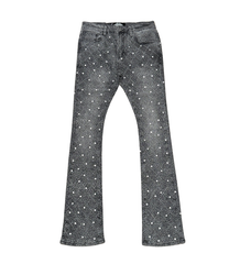 Vicious Rhinestone Flare Jeans - Grey