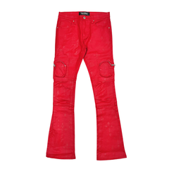 Vicious Wax Coated Cross Print Skinny Bootcut Jeans - Red