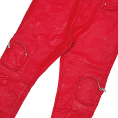 Vicious Wax Coated Cross Print Skinny Bootcut Jeans - Red