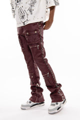 Vicious Wax Coated Spiked Skinny Bootcut Jeans - Burgundy