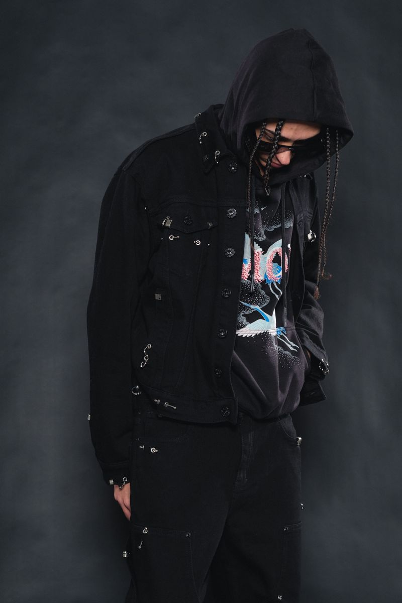 Vicious Embellished Denim Piercing Jacket - Vintage Black