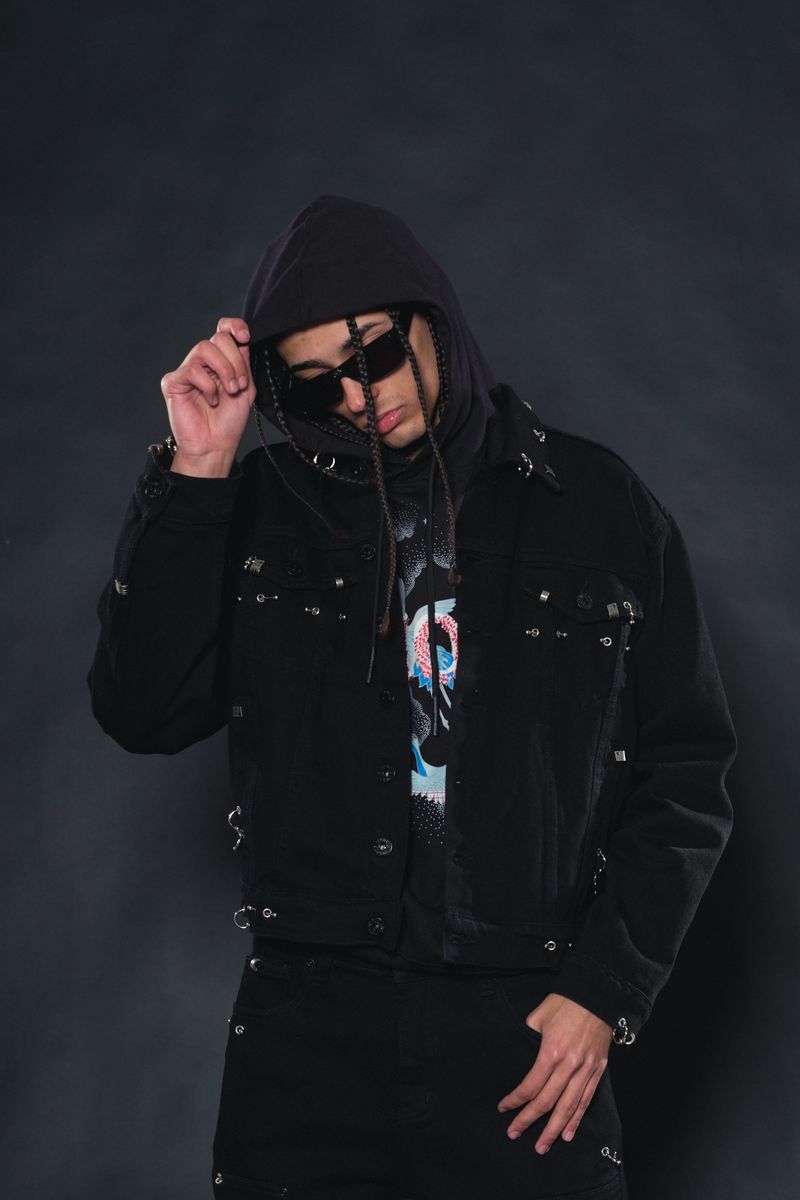 Vicious Embellished Denim Piercing Jacket - Vintage Black