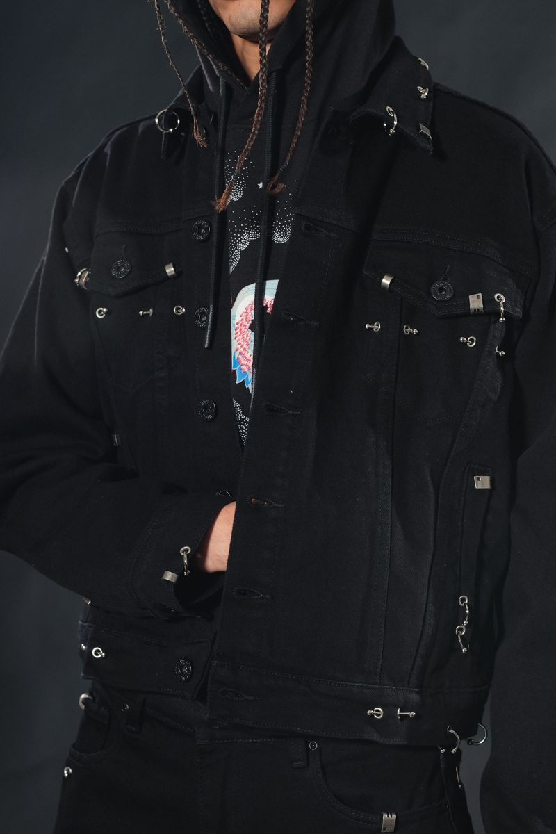 Vicious Embellished Denim Piercing Jacket - Vintage Black