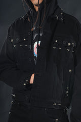 Vicious Embellished Denim Piercing Jacket - Vintage Black