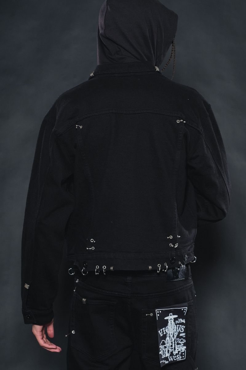 Vicious Embellished Denim Piercing Jacket - Vintage Black