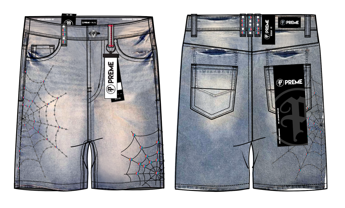 PREME INDIGO WASH SPIDER STONES JORTS