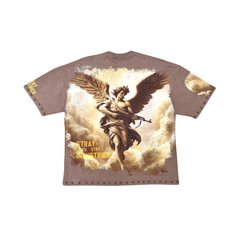 Stray acid washed, digital print metal stud trim tshirt - Mushroom